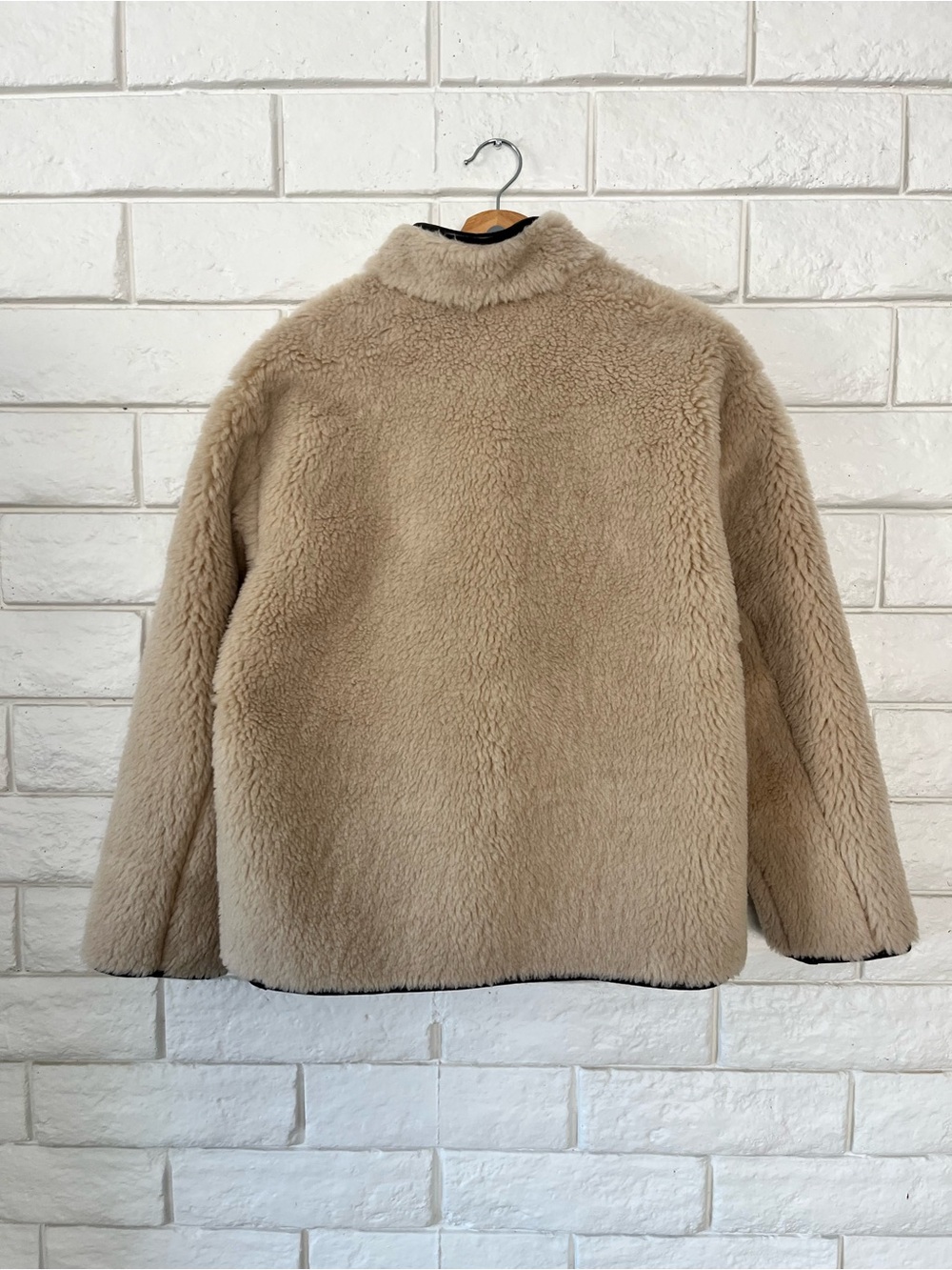 NWT Gap Cream Sherpa & Faux Brown Leather Oversized Jacket Coat Size XS Vegan - Picture 7 of 12